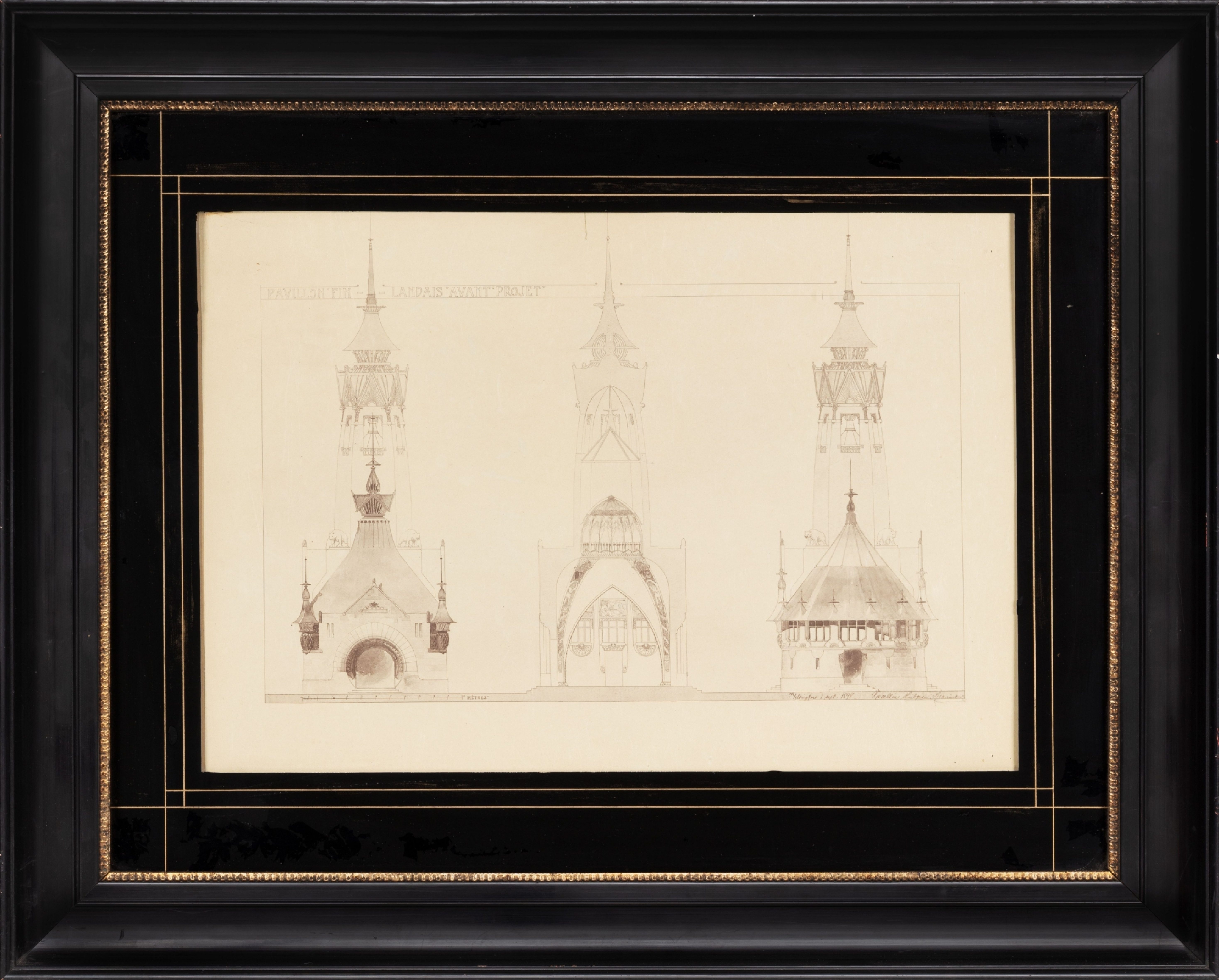 H47049 3 kehystetty valokuva rakennuspiirustuksesta